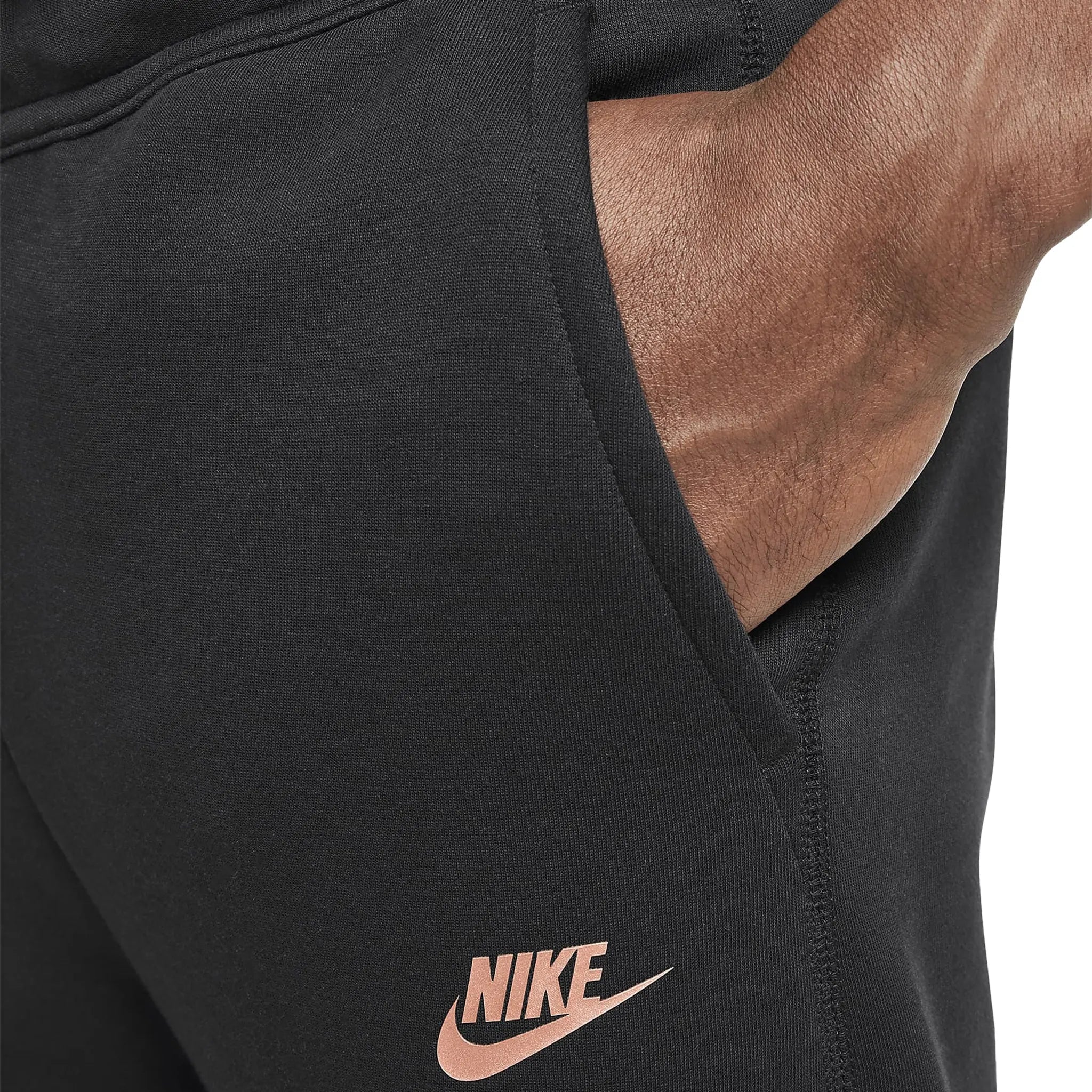 Model pants detail view of Syna World x Nike Central Cee Tech Fleece Black Tracksuit HQ3748-010 | HQ3749-010